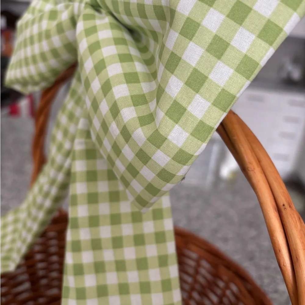 Handmade Green Gingham Fabric Bow Perfect For Wreaths DIY Decor Final Sale